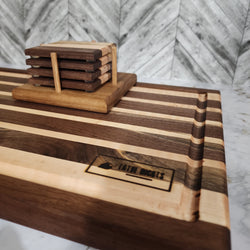 Matching Butcher Block and Coaster Set