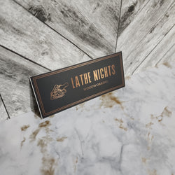 Lathe Nights Woodworking logo vinyl sticker