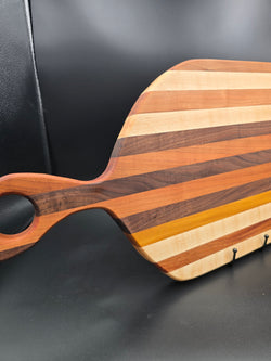 Wooden Charcutere Board made with maple walnut yellow heart and cherry made by lathe nights woodworking