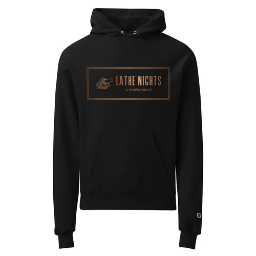Lathe NightsWoodworkng Graphic Hoodie Black Hoodie front
