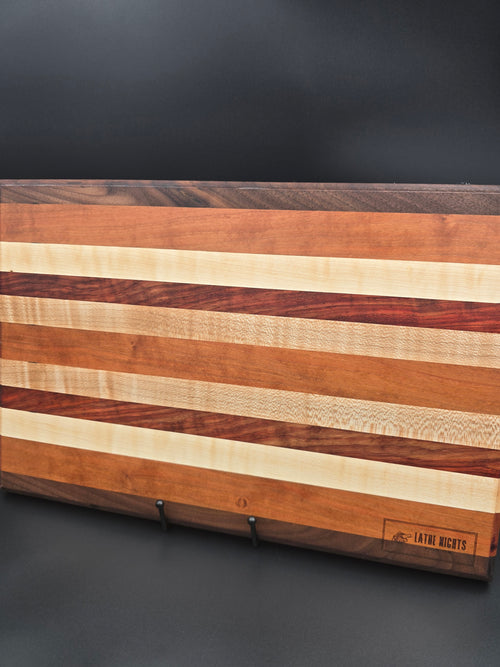 Hardwood Cutting Board made by Lathe Nights Woodworking made from Cherry Walnut Maple and Padauk