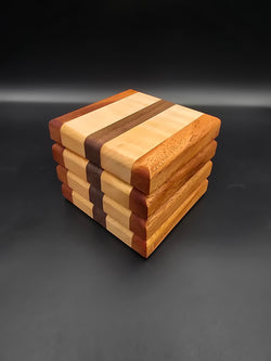 Set of 4 Wooden Coasters, made of walnut maple and mahogany made by lathe nights woodworking