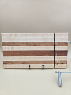 Wooden cheese board made from Maple Cherry and Mahogany hardwoods by Lathe Nights Woodworking