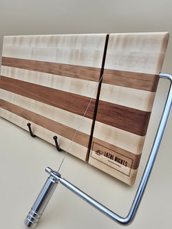 Wooden cheese board made from Maple Cherry and Mahogany hardwoods by Lathe Nights Woodworking