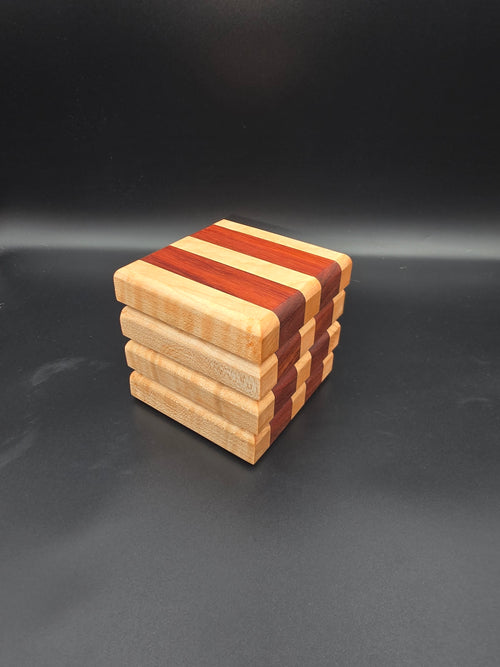 Set of 4 Maple and Padauk Coasters Lathe Nights Woodworking