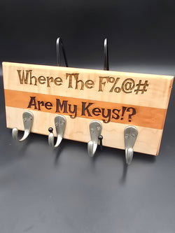 Wooden Key Holder made from Maple and Cherry. featuring silver hooks by lathe nights woodworking