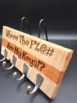 Wooden Key Holder made from Maple and Cherry. featuring silver hooks by lathe nights woodworking