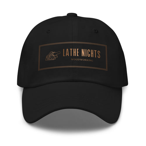 Lathe Nights Woodworking Logo Dad Hat Black Hat