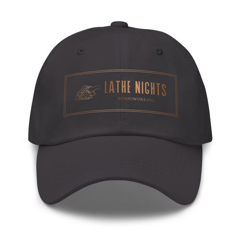Lathe Nights Woodworking Logo Dad Hat Black Hat Grey Hat