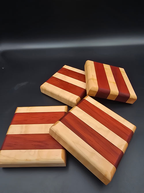 Set of 4 Maple and Padauk Coasters Lathe Nights Woodworking