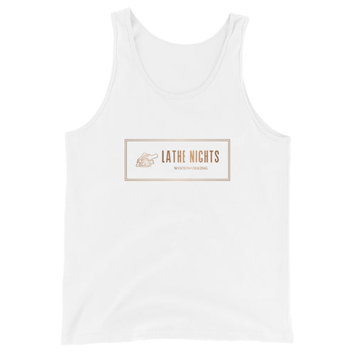 Lathe Nights Woodworking Logo Tank Top  White 