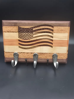 Patriotic Hardwood Key Holder | Waving American Flag