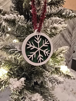 Christmas Ornament - White/Green Snowflake