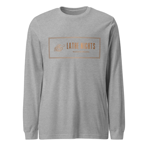 Lathe Nights Woodworking Logo Long Sleeve Shirt  Gray Shirt