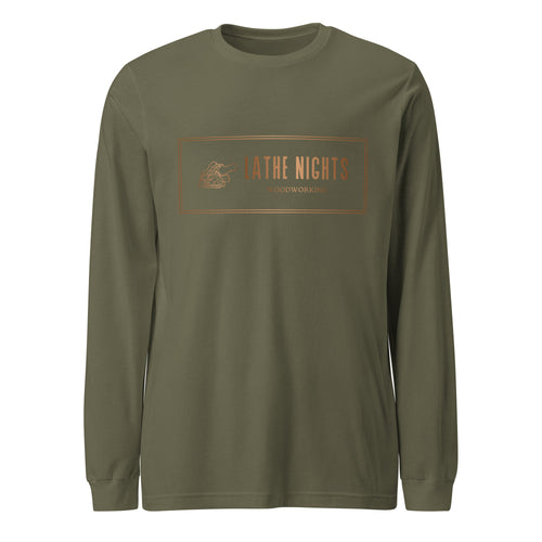 Lathe Nights Woodworking Logo Long Sleeve Shirt  Military Green Shirt