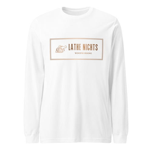 Lathe Nights Woodworking Logo Long Sleeve Shirt White Shirt