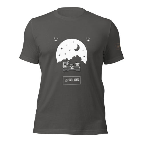 Lathe Nights Graphic t-Shirt lathe nights Woodworking gray shirt