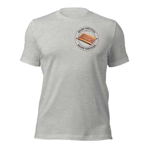 Board certified t-shirt lathe nights woodworking gray shirt
