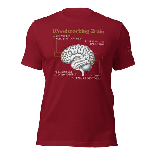 Woodworking brain diagram t-shirt by lathe nights woodworking cardinal red shirt