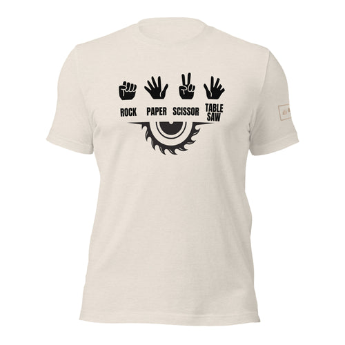 Rock Paper Scissors Table Saw T-Shirt Lathe Nights Woodworking Beige Shirt