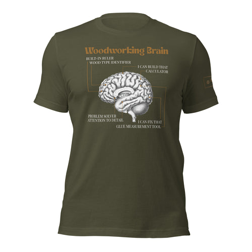 Woodworking brain diagram t-shirt by lathe nights woodworking military green shirt
