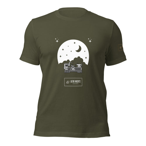 Lathe Nights Graphic t-Shirt lathe nights Woodworking military green shirt
