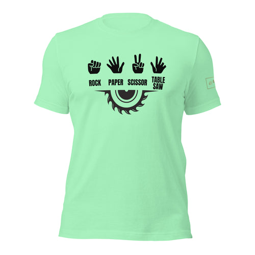 Rock Paper Scissors Table Saw T-Shirt Lathe Nights Woodworking Mint Green Shirt