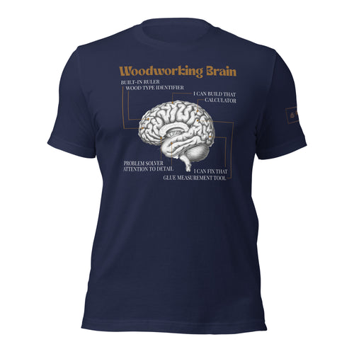 Woodworking brain diagram t-shirt by lathe nights woodworking navy blue shirt