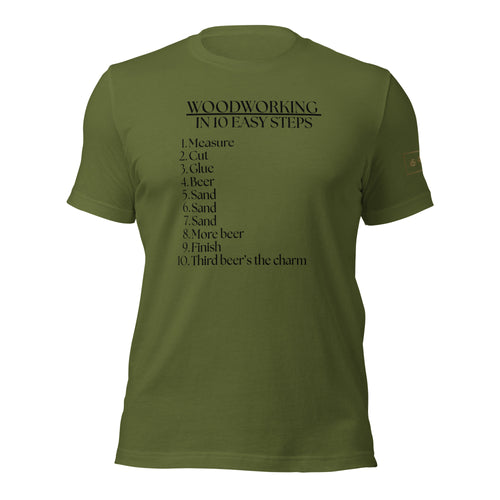 Woodworking in 10 easy steps lathe nights woodworking Olive Green Shirt