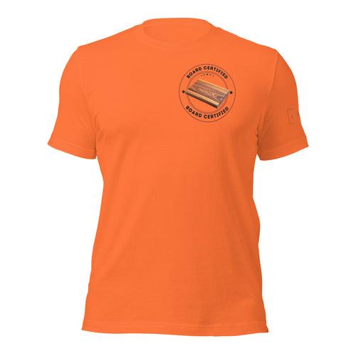 Board certified t-shirt lathe nights woodworking orange shirt