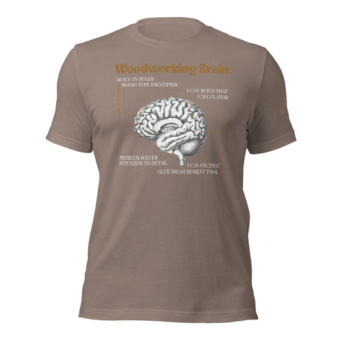 Woodworking brain diagram t-shirt by lathe nights woodworking pebble brown shirt
