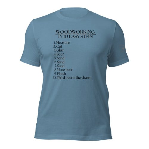 Woodworking in 10 easy steps lathe nights woodworking Steel Blue Shirt