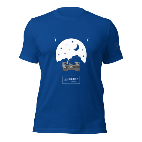 Lathe Nights Graphic t-Shirt lathe nights Woodworking royal blue shirt
