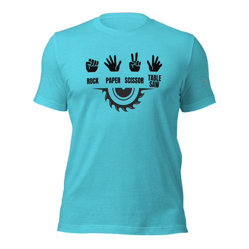 Rock Paper Scissors Table Saw T-Shirt Lathe Nights Woodworking Turquoise Blue