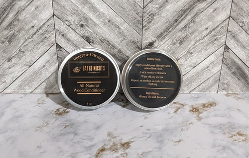 Containers of all natural food safe wood conditioner, made from beeswax and mineral oil